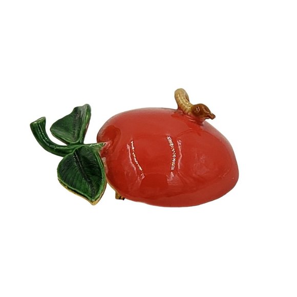 Original by Robert Enamel Apple Worm Brooch Red Fruit Figural Signed VTG - Picture 4 of 12